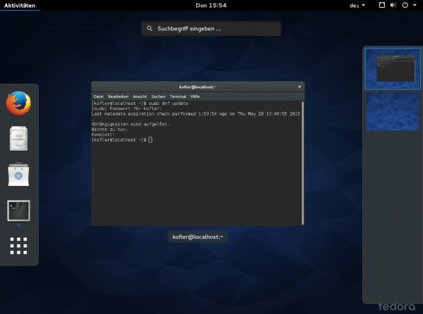 Die vielen Änderungen in Fedora 22 sind auf dem Desktop kaum zu spüren