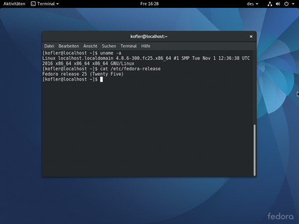 Fedora 25 mit Gnome-Desktop