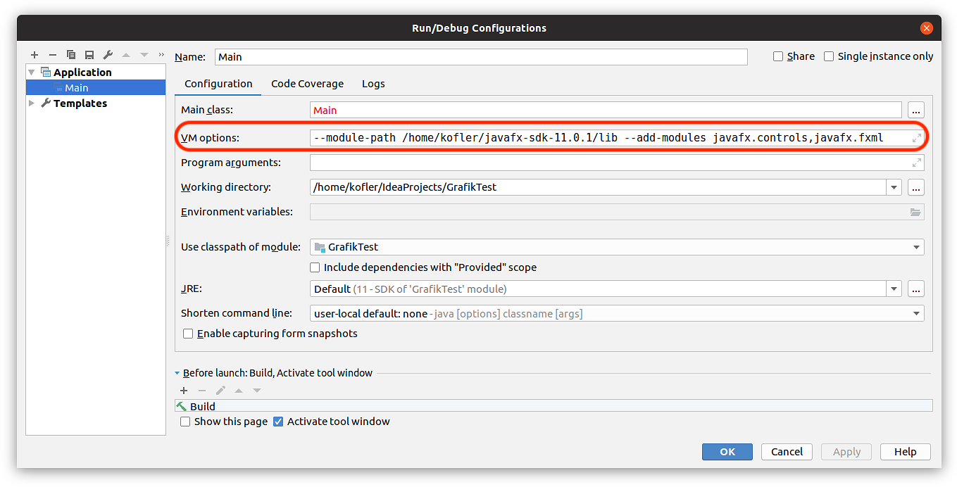 Java configuration. JAVAFX SDK. Add configuration. JAVAFX INTELLIJ idea.