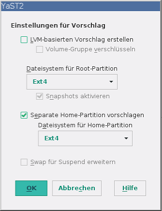 Mit wenigen Klicks können System- und Home-Partition als ext4-Dateisysteme eingerichtet werden